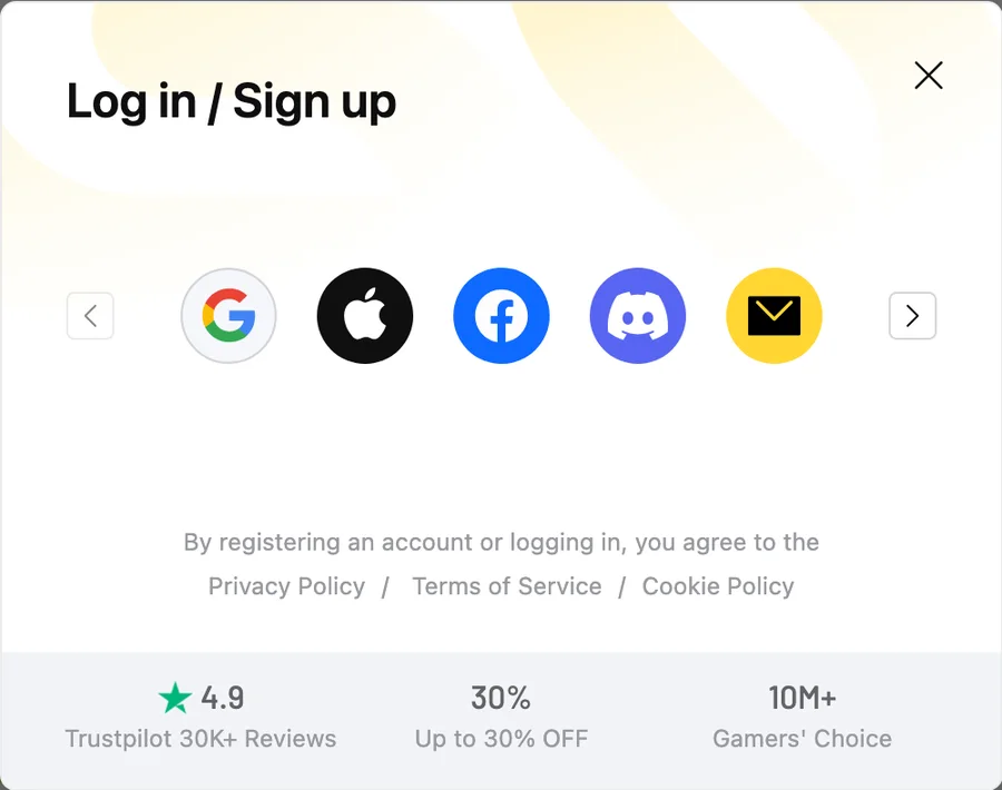 LootBar sign in with Google, Apple, Facebook, Discord or email